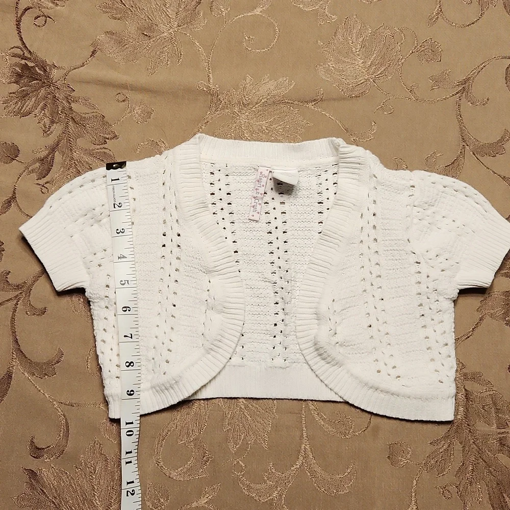 Heart-n-Crush Bolero Sweater White Knit Short Sleeve Size 7/ 8 (SM) - Picture 5 of 7